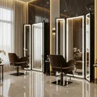 Calissimo Frisierplatz Friseurkonsole Barber Kosmetikplatz mit 3-seitigem LED-Spiegel TRIO 200x130 PRO Schwarz
