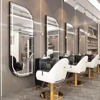 Calissimo Frisierplatz Bedienplatz mit LED Spiegel 170x70 cm Schwarz - Friseur Barber Kosmetik Konsole