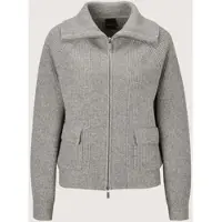 MADELEINE Strickjacke "Strickjacke Blouson-Strickjacke mit 2-Wege-Zipper", Damen, Gr. 44/46, steingrau, melange, Modern, comfort fit, Strickjacken Strickjacke