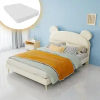 ALFORIGO Polsterbett 140x200 cm mit 23 cm Taschenfederkernmatratze, Plüsch-Kopfteil mit Bärenohren, niedriges Kinderbett in Beige