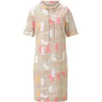 Sieh an! Shirtkleid SIEH AN "Jersey-Kleid Shirtkleid mit Buchstaben-Druck", Damen, Gr. 54, N-Gr, beige (sand, flamingo, bedruckt), Modisch, Kleider Shirtkleid