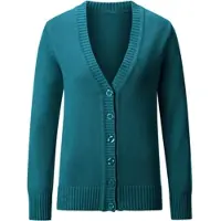Witt Strickjacke "Strickjacke Strickjacke mit farblich abgestimmten Knöpfen", Damen, Gr. 46, grün (petrol), Sportlich, gerade, V-Ausschnitt, Strickjacken Strickjacke