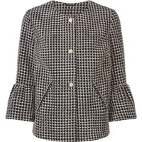 HEINE Blusenblazer "Blazer Bouclé-Blazer mit Volant-Ärmeln", Damen, Gr. 34, schwarz-weiß (marine, ecru, gemustert), Bouclé, , Elegant, Rundhals, Blazer Blusenblazer