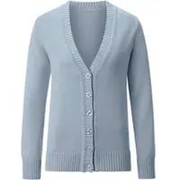Casual Looks Strickjacke WITT "Strickjacke Strickjacke mit farblich abgestimmten Knöpfen", Damen, Gr. 40, blau (eisblau), Sportlich, gerade, V-Ausschnitt, Strickjacken Strickjacke