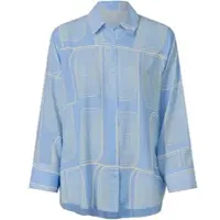 HEINE Hemdbluse "Druck-Bluse Druckbluse", Damen, Gr. 48, blau (eisblau, champagner, bedruckt), Crepe, , Modisch, V-Ausschnitt, Blusen Hemdbluse