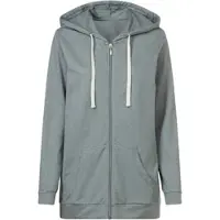 Sieh an! Shirtjacke SIEH AN "Sweatjacke Sweatjacke in Longform", Damen, Gr. 44, grau (jade, meliert), Sportlich, Shirts Shirtjacke
