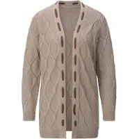 Witt Strickjacke "Strickjacke Longstrickjacke mit kontrastfarbigen Details", Damen, Gr. 42, beige (sesam), Sportlich, V-Ausschnitt, Strickjacken Strickjacke