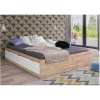 Forte Doppelbett Funktionsbett VANKKA 180 cm Optik Plankeneiche / Weiß Natur