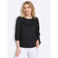 Sieh an! Schlupfbluse SIEH AN "3/4-Arm-Bluse Schlupf-Bluse", Damen, Gr. 48, schwarz, Elegant, asymmetrischer Ausschnitt, Blusen Schlupfbluse
