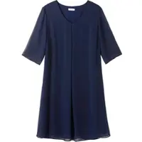 Sheego Sommerkleid "Cocktailkleid Cocktailkleid im Lagenlook", Damen, Gr. 54, N-Gr, blau (marine), Modisch, V-Ausschnitt, Kleider Sommerkleid, im Layerlook, aus Chiffon und Viskose