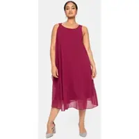 Sheego Cocktailkleid "Kleid Chiffonkleid in A-Linie, ärmellos", Damen, Gr. 58, N-Gr, himbeere, Elegant, Rundhals, Kleider Cocktailkleid, in figurumspielender Passform