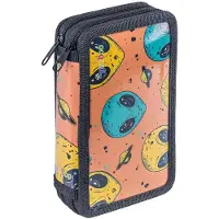 Gimboo Schulmäppchen mit Federtasche 2 Fächer Jumbo Alien Orange-Schwarz Kinder