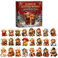 Generisch Adventskalender 24 Tage Highland Cow Magic 24 Sammelfiguren Weihnachtsdeko 2026 24Stk 3D Kuh Weihnachts Kalender Figuren Weihnachtsbaum F-E Einheitsgröße