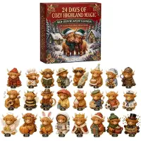 Generisch Adventskalender 24 Tage Highland Cow Magic 24 Sammelfiguren Weihnachtsdeko 2026 24Stk 3D Kuh Weihnachts Kalender Figuren Weihnachtsbaum F-B Einheitsgröße