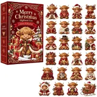 Generisch Adventskalender 2026 Weihnachtsdeko Highland Cow Advent Calendar Kinder f-Rot Einheitsgröße