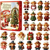 Generisch 2026 Hochlandkuh Adventskalender 24-Tage-Countdown mit 3D-Ornamenten a