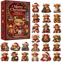 Generisch Adventskalender 2026 Weihnachtsdeko Highland Cow Advent Calendar Kinder b-Rot Einheitsgröße