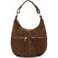 Beltimore Damen-Shopper aus italienischem Veloursleder, A4, dunkelbraun, mit Schulterriemen
