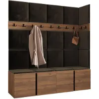 Mirjan 24 Garderoben-Set Orion II, Garderobe mit Sitzbank mit 19 x Wandpanel 42x42 (Farbe: Nuss Warmia, Polo 877)