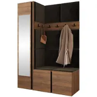 Mirjan 24 Garderoben-Set Orion X, Garderobe mit Sitzbank mit 11 x Wandpanel 42x42 (Farbe: Nuss Warmia, Polo 877)