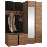 Mirjan 24 Garderoben-Set Orion XII, Garderobe mit Sitzbank mit 11 x Wandpanel 42x42 (Farbe: Nuss Warmia, Polo 877)