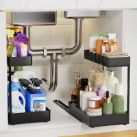 OEM 2er-Set Organizer unter Spüle, 2-stufig, ausziehbar, Metallgleitschienen