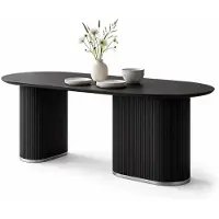 HOOZ Esstisch Set Oval Modern – 180x90 cm – 4 cm Holzplatte – Esszimmertisch, Säulenfuß Design – Tisch für 6–8 Personen – Schwarz