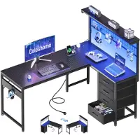 OEM L-förmiger Gaming-Schreibtisch, 130x100 cm, Kohlefaser Schwarz, 4 Schubladen