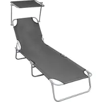 vidaXL Klappliege mit Sonnenschutz Alu Sonnenliege Gartenliege klappbar Relaxliege für Garten Terrasse Balkon Camping 1885 x 575 x 270 mm Grau