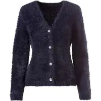 Witt Strickjacke "Strickjacke Strickjacke mit Schmuckknöpfen", Damen, Gr. 48, blau (marine), Elegant, V-Ausschnitt, Strickjacken Strickjacke