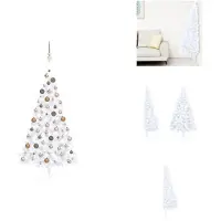 vidaXL Künstlicher Halb-Weihnachtsbaum Beleuchtung Kugeln Weiß 150 cm - Weihnachtsbäume