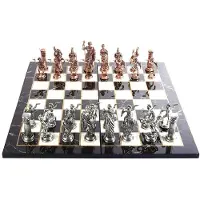 Merkloos Schachspiel Schachbrett - Metallfiguren Römische Soldaten - 43 x 43 cm - König 11 cm - Kupfer