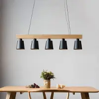 ZMH Pendelleuchte Holz Schwarz 5 Flammig E27 Hängelampe Esstisch 100CM höhenverstellbar Rustikal Metall Modern Hängeleuchte (ohne Leuchtmittel）