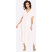 HEINE Sommerkleid "Webkleid Baumwollkleid in Maxilänge", Damen, Gr. 38, N-Gr, weiß, Modisch, V-Ausschnitt, Kleider Sommerkleid