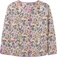 Sheego Kurzblazer "Steppblazer Steppjacke mit Allover-Blumenmuster", Damen, Gr. 54, bunt (champagner, tiefblau, gemustert), Satin, , Modisch, Rundhals, Blazer Kurzblazer