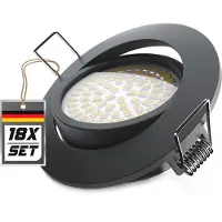 Brandson LED Einbaustrahler 18er Set rund mit 5 W und 350 Lumen, Deckenspots warmweiß 3000 K, dimmbar, schwenkbar, Druckguss und Zinklegierung, 230 V, 18 Stück, schwarz