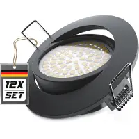 Brandson LED Einbaustrahler 12er Set rund mit 5 W und 350 Lumen, Deckenspots warmweiß 3000 K, dimmbar, schwenkbar, Druckguss und Zinklegierung, 230 V, 12 Stück, schwarz
