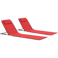 vidaXL Strandmatte Strandliege Gartenliege 2er Set faltbar klappbar mit verstellbarer Rückenlehne Kopfstütze und Staufach 160x53x47cm Rot