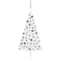 Syfax Künstlicher Halb-Weihnachtsbaum Beleuchtung Kugeln Weiß 120 cm
