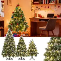 VA-Cerulean Weihnachtsbaum mit warmweißer LED-Beleuchtung – künstlicher, beschneiter Tannenbaum 240 cm mit Tannenzapfen, 1220 Spitzen, 440 LEDs, inkl. Ständer & Netzadapter