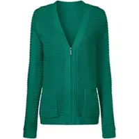 Sieh an! Cardigan SIEH AN "Cardigan Cardigan mit Reißverschluss", Damen, Gr. 52, grün (smaragd), Sportlich, V-Ausschnitt, Strickjacken Cardigan