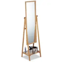 B2X Standspiegel aus Bambus, 136,5x42cm, drehbar, höhenverstellbar, mit Ablage