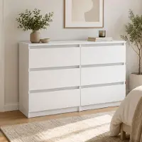 Home Collective Kommode Sideboard mit 6 Schubladen 120x40x77 cm | Schubladenkommode Kommodenschrank Anrichte Schrank | Schlafzimmer Jugendzimmer Flur Möbel | modernes griffloses Design | Weiß