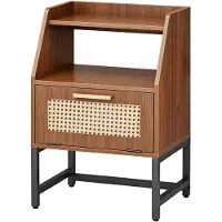 OEM Beistelltisch mit Klapptür, Rattan-Optik, 40x30x60 cm, Walnuss/Schwarz