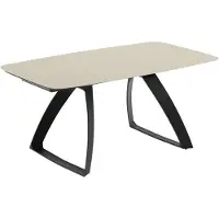 STONES Ausziehbarer Fasstisch aus sandfarbener Keramik mit mattschwarzem Aluminiumgestell – 180–240 cm x 90 cm x 76 cm