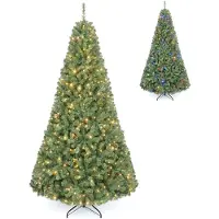 Costway 210 cm Künstlicher Weihnachtsbaum mit 1570 PVC-Spitzen, Tannenbaum mit 500 LEDs, 2 Lichtfarben, 11 Lichtmodi & Metallständer, Christbaum grün