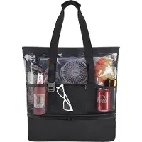 Unyqoos XXL Strandtasche mit isolierter Kühltasche, Nylon-Mesh, auslaufsicher, 45 L (35+10 L), 50×18×54 cm, faltbar, Reißverschluss, schwarz