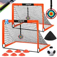 Merkloos Fußballtor Klapptor Fußballtore - 2 Stück mit Ball und 6 Hütchen - Glasfaserstab - Für den Garten