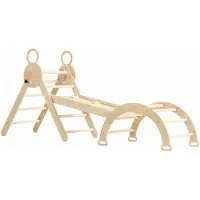 Buxibo Mini Klettergerüst – Holz Kletterbogen mit Rutsche und Rampe – Montessori Spielgerät für drinnen – 176x47x82 cm – Natur