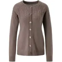 Sieh an! Strickjacke SIEH AN "Strickjacke Strickjacke mit Zopfmuster", Damen, Gr. 44, braun (dunkeltaupe), Strick, , Modisch, Rundhals, Strickjacken Strickjacke